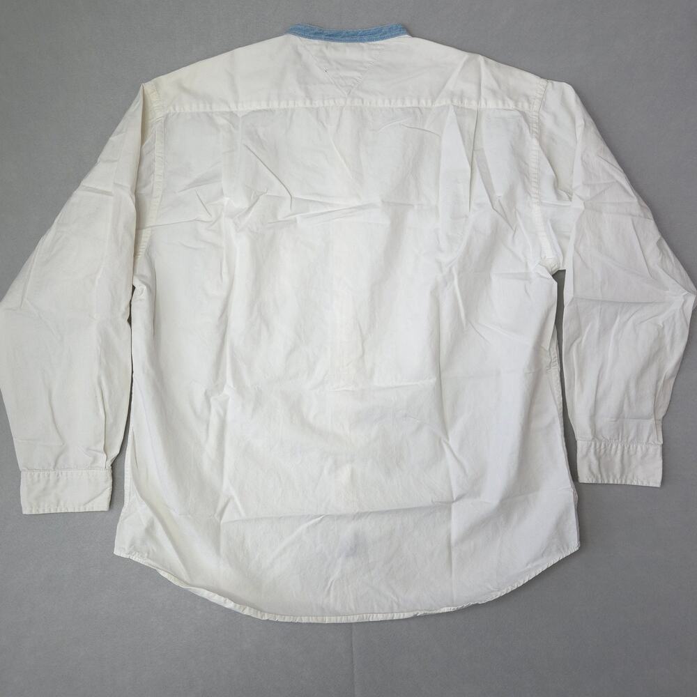 Tommy Jeans Mens Band Collar Button Front Shirt Large Off White - Picture 3 of 7